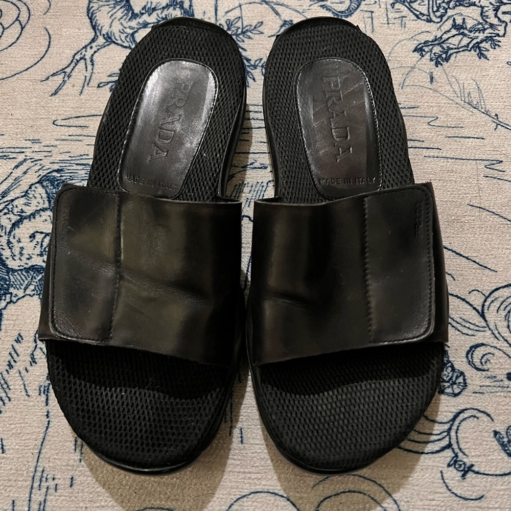 Prada Black Mesh Slide Sandals